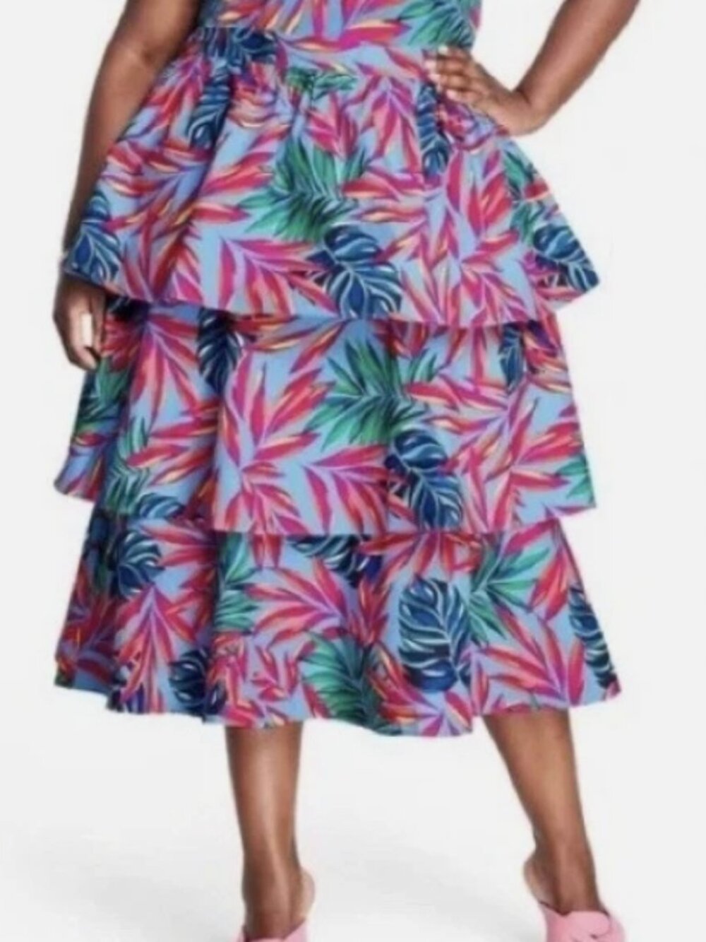 Tabitha Brown for Target Tropical Print Tiered Midi Skirt Blue/Pink NEW 3X